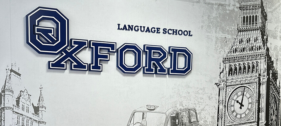 Proyecto de diseño gráfico ambiental - OXFORD LANGUAGE SCHOOL Academia de inglés para niños y adultos